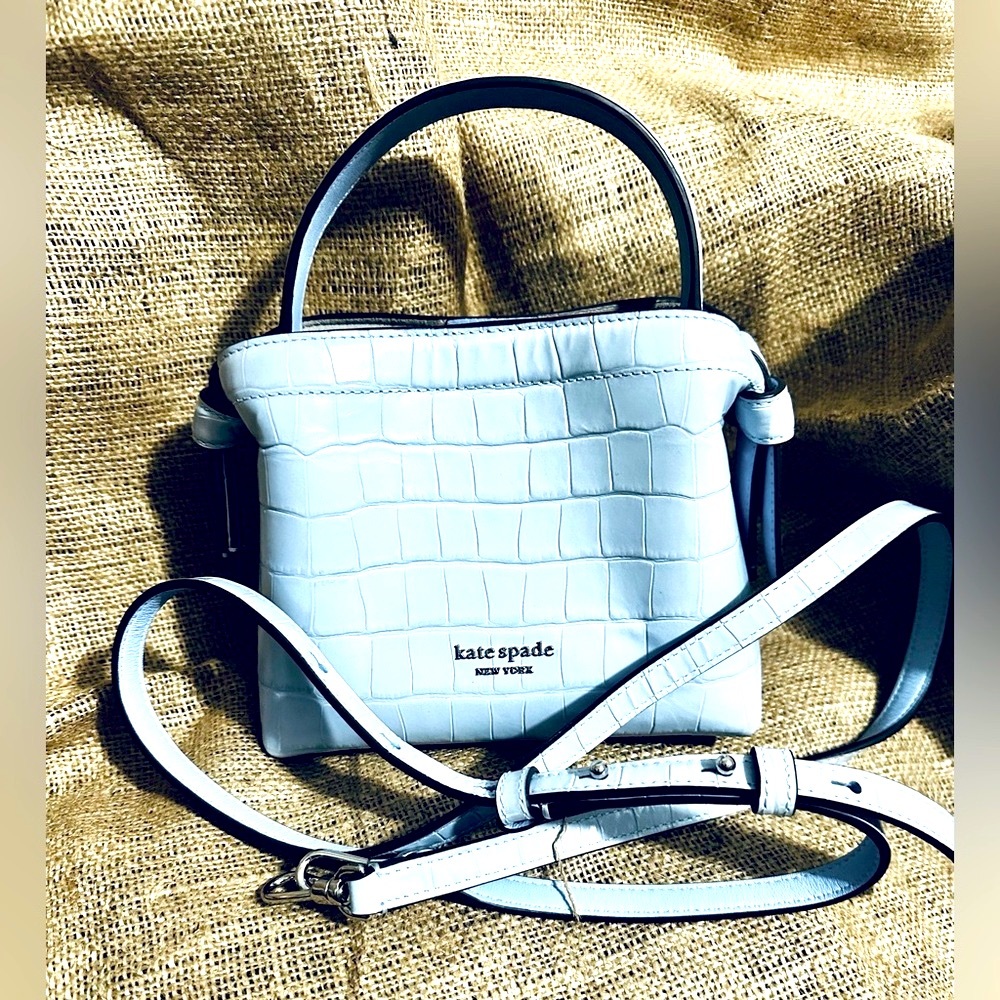 Kate Spade New York 🩵 Knott Croc-embossed 🐊 Leather Mini Crossbody Tote 👜 ✨NWT!